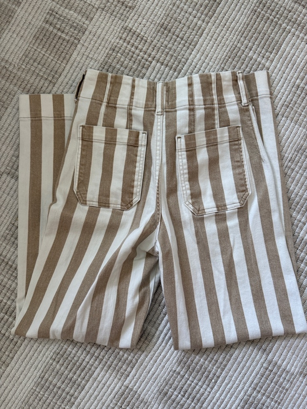 Rare! Maeve Colette Vertical Stripe Cropped Wide-Leg Pants in Tan & White - Picture 5 of 5